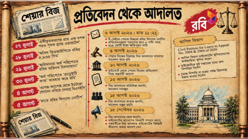 বস্তুনিষ্ঠ সংবাদ প্রকাশে ফলশ্রুতি শেয়ার বিজের বিরুদ্ধে রবির আইনি কার্যধারা